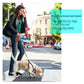 Retractable dog leash in red, dog-walking on a street with a small pet