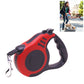 Retractable automatic dog leash with rope and metal hook, red shell and black handle