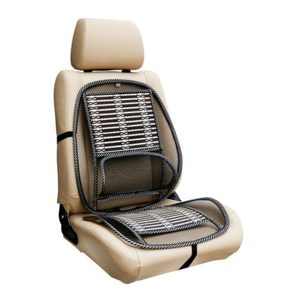 Car seat cushion set with black-and-white striped fabric and mesh backrest