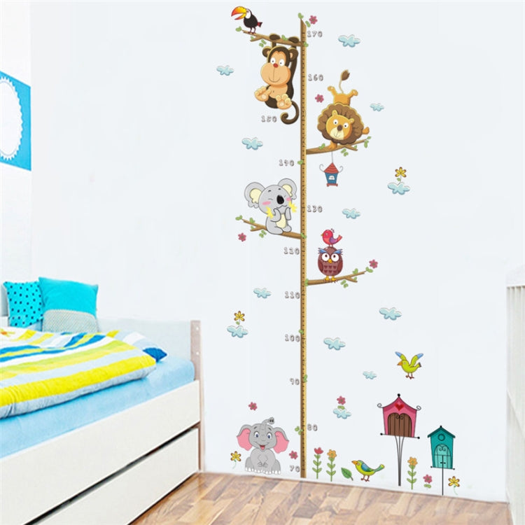Kids height ruler wall sticker with cartoon lion, monkey, owl and elephant animals