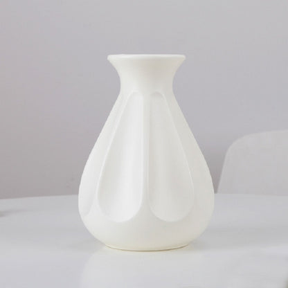 Milk white plastic vase with fluted teardrop shape, 14 x 20 cm