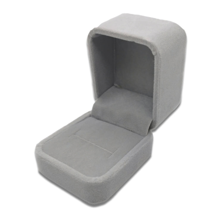 Flannel grey jewelry gift box, open hinged lid and cushioned base insert