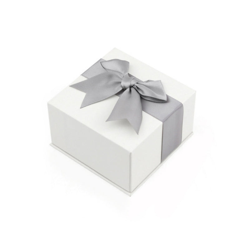 Flannel grey jewelry gift box with large bow knot ribbon on lid