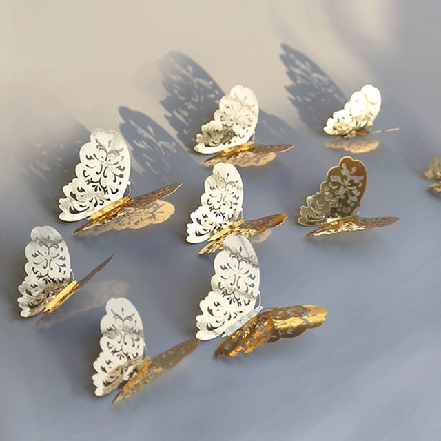 3D hollow butterfly wall stickers in gold and silver, multiple butterflies