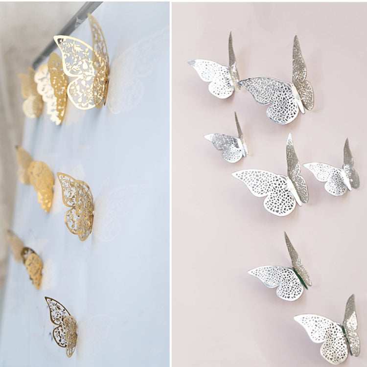 3D hollow butterfly wall stickers, gold and silver butterflies on a split view