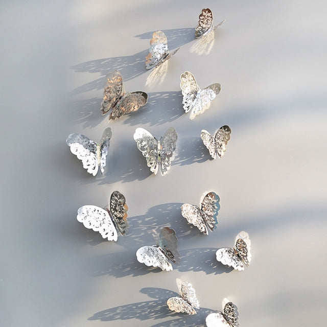 3D hollow butterfly wall stickers in silver and gold, multiple butterflies