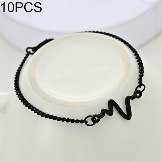 Black chain ECG waveform bracelet with zigzag lightning charm and small connector links