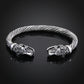 Men's wolf-head braided cuff bracelet, antique silver plated