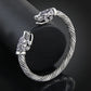 Men's wolf-head braided cuff bracelet, antique silver plated