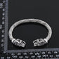 Men's wolf-head braided cuff bracelet with sizing rulers, antique silver plated