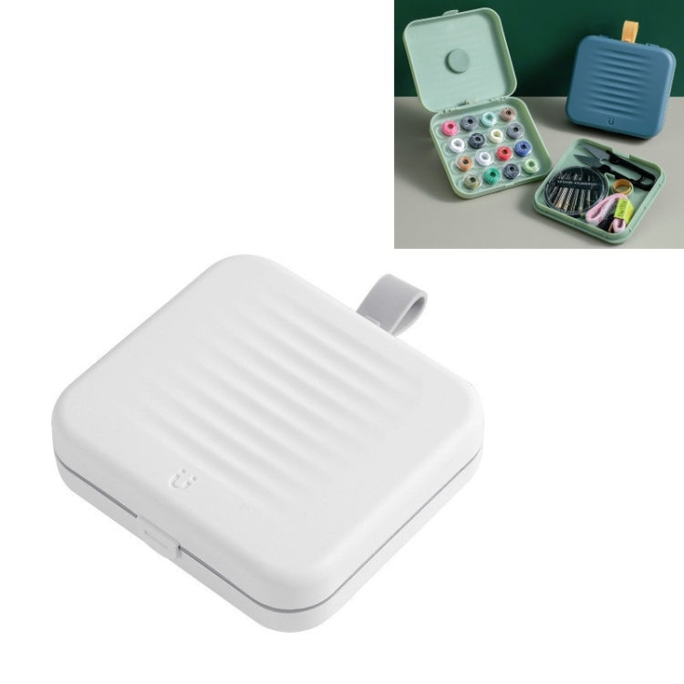 Magnetic sewing storage box, white, hinged lid closed compact case