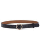 Black PU waist belt with round gold-tone buckle and adjustable size holes