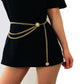 Gold high-waist chain belt with layered strands and round center clasp