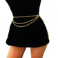 Gold high-waist chain belt with layered chains and center clasp