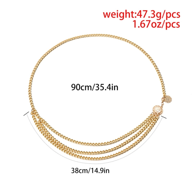 Gold waist chain belt with two layered strands and long hanging charm