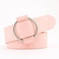 Wide PU leather belt with needleless round buckle, light pink strap and silver ring