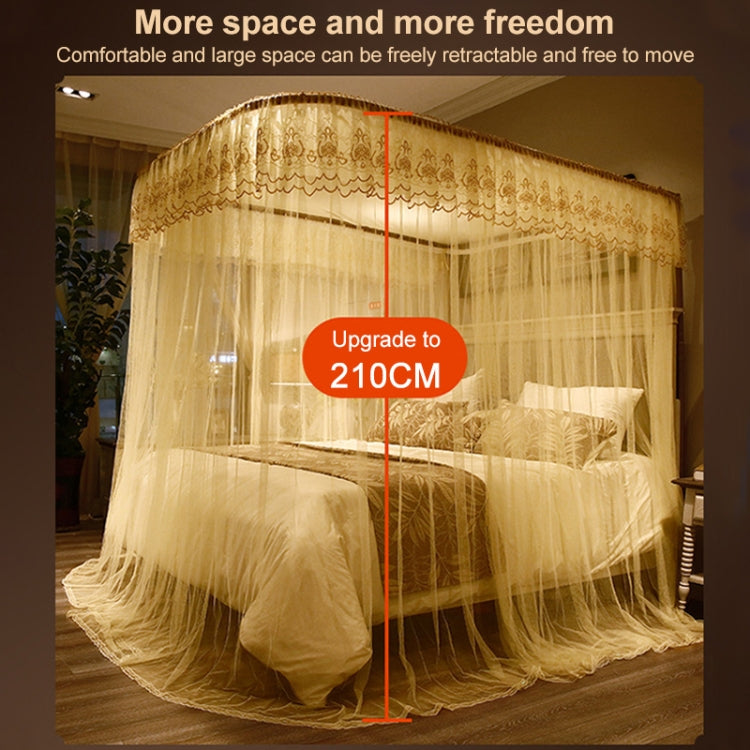 Large retractable three-door mosquito net canopy with lace-trimmed top in beige