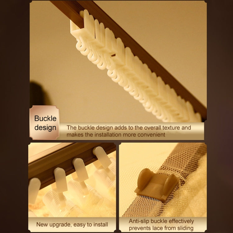 Beige mosquito net canopy buckle and fastening clips for secure installation