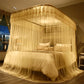 Retractable three-door mosquito net canopy with lace border in beige