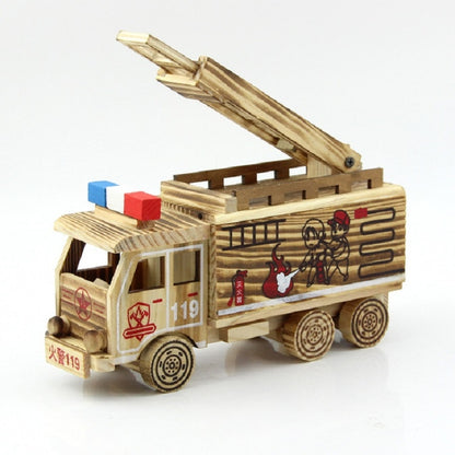 Wooden fire rescue truck model ornament with ladder and red detailing