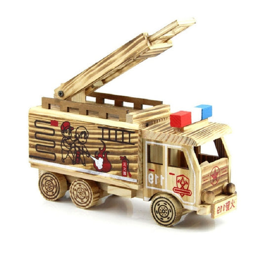 Simulation Fire Rescue Truck Creative Home Model Wooden Ornaments。, Fire Truck