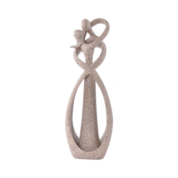 Sandstone cameo statue with heart-shaped cameo top, textured beige stone figurine.