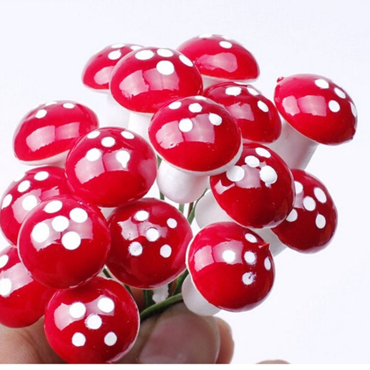 Handheld mini foam mushrooms: glossy red caps with white spots and white stems