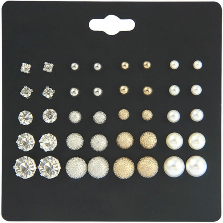 Zircon and pearl stud earring set with six pairs, mixed silver and gold tones
