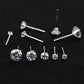 Silver-tone round zircon stud earrings set, mixed sizes with push-back posts