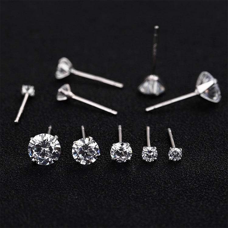 Silver-tone round zircon stud earrings set, mixed sizes with push-back posts