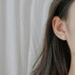 Round zircon stud earring on ear, small clear stone with push-back post