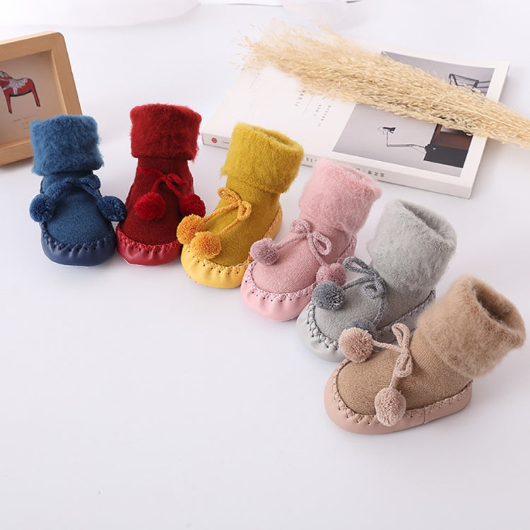 Assorted-color baby floor socks set with plush cuffs and pom-pom details