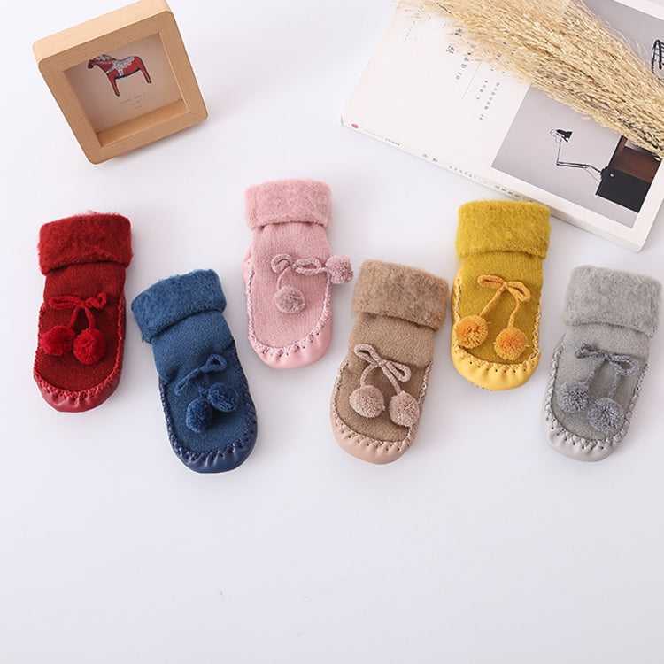 Multicolor baby floor socks with plush tops and pom-pom or bow decorations