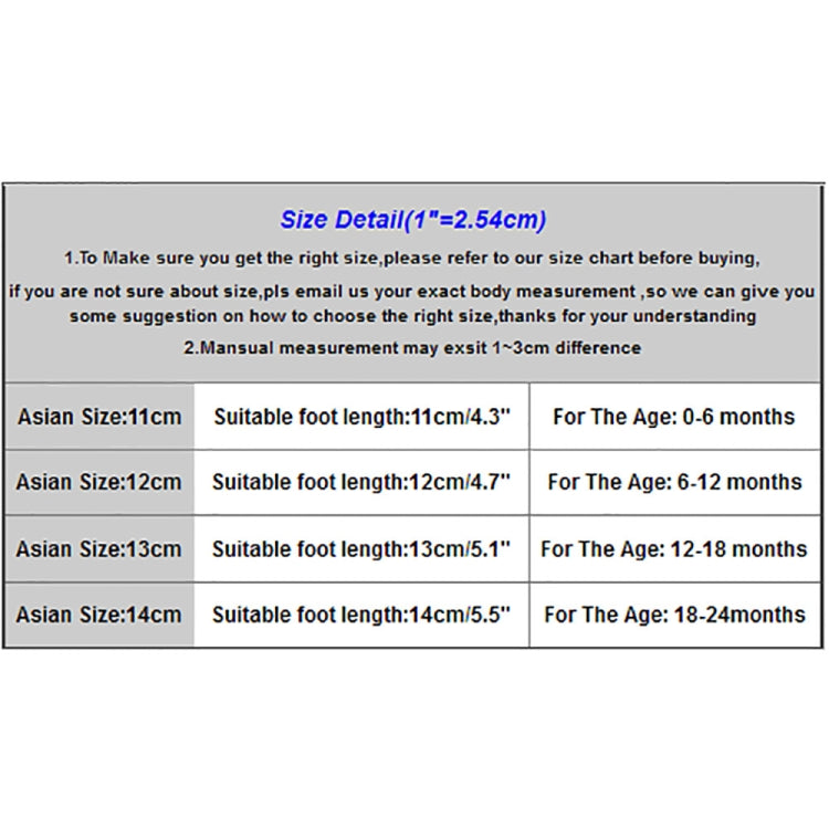Size detail chart for baby floor socks: 11–14 cm with age guidance