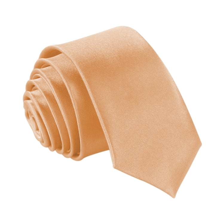 Champagne slim necktie, narrow width, rolled for display