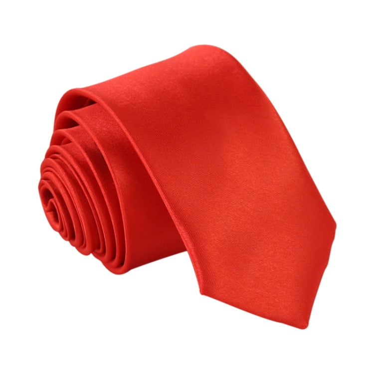Red slim necktie, narrow width, rolled stack