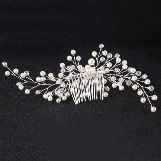 Pearl, crystal and silver hair comb headpiece with branching wire and comb pins