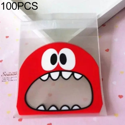 Red monster-mouth cookie gift plastic bag, printed face on clear OPP packaging