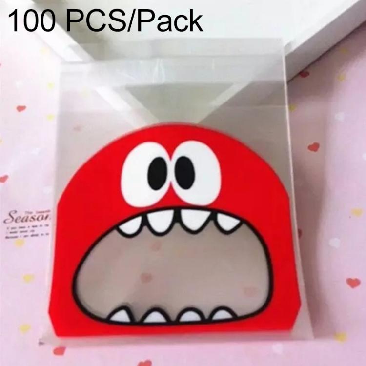 Red monster-mouth cookie gift plastic bag, printed face on clear OPP packaging