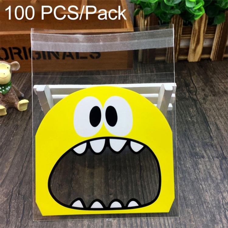 Yellow monster face OPP treat bag for cookies and candy, clear window