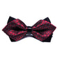 Detachable men's bow tie with red geometric pattern and black center strap
