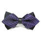 Detachable men's bow tie with dark purple and purple striped pattern and black center strap