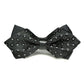 Detachable men's bow tie with black textured pattern and silver square accents, black strap