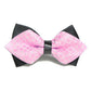 Detachable men bow tie with black center and pink geometric pattern fabric