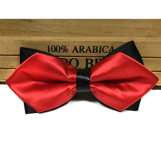 Detachable men bow tie with black backing and red satin bow
