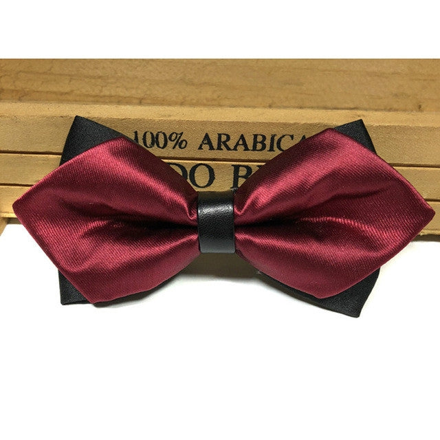 Detachable men bow tie with black backing and burgundy satin bow