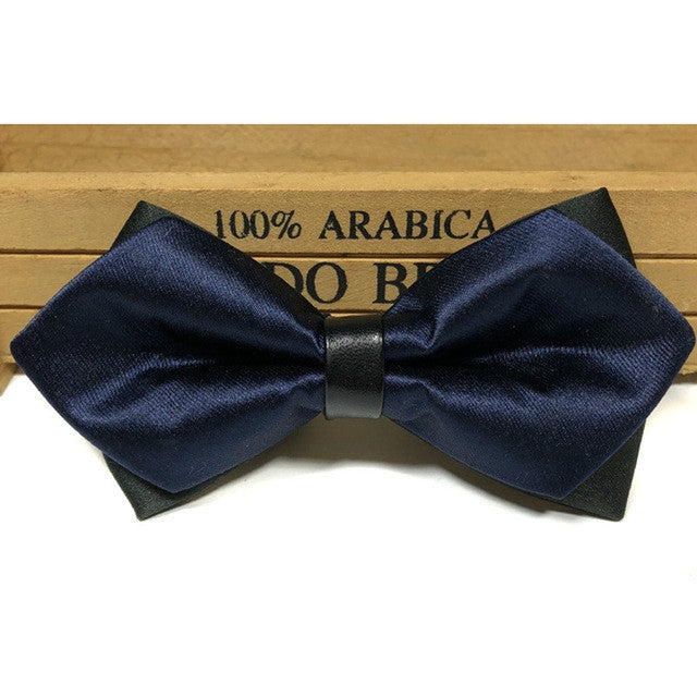 Detachable men bow tie with black backing and navy satin bow