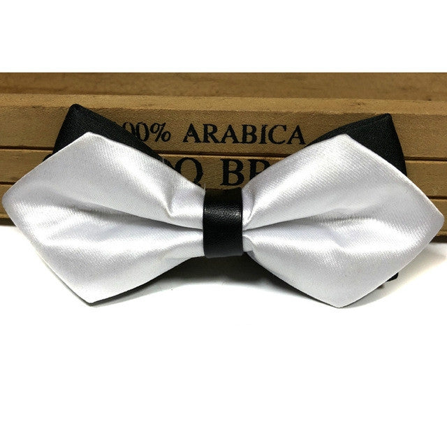 Detachable men bow tie with black backing and white satin bow
