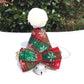 Pet Christmas plaid hat with pom and large bow tie plus silver bell