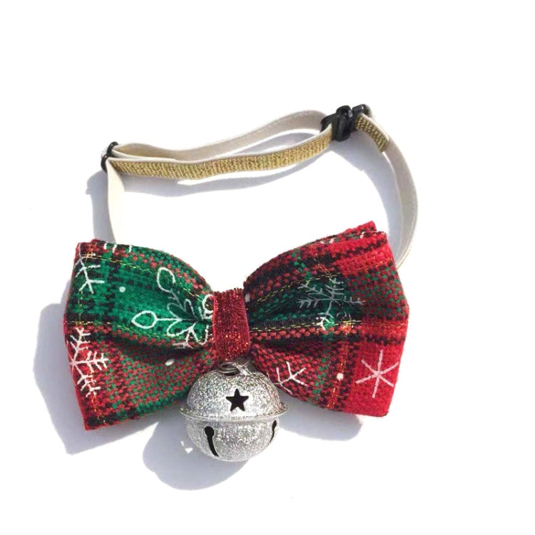 Pet plaid bow tie with silver bell and adjustable neck strap